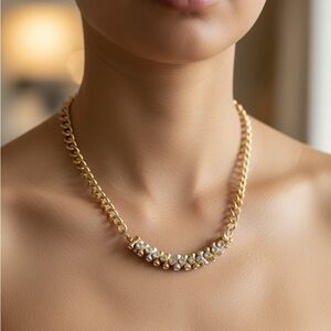 Gold Crystal Accent Chain Necklace, In Gift Box, New